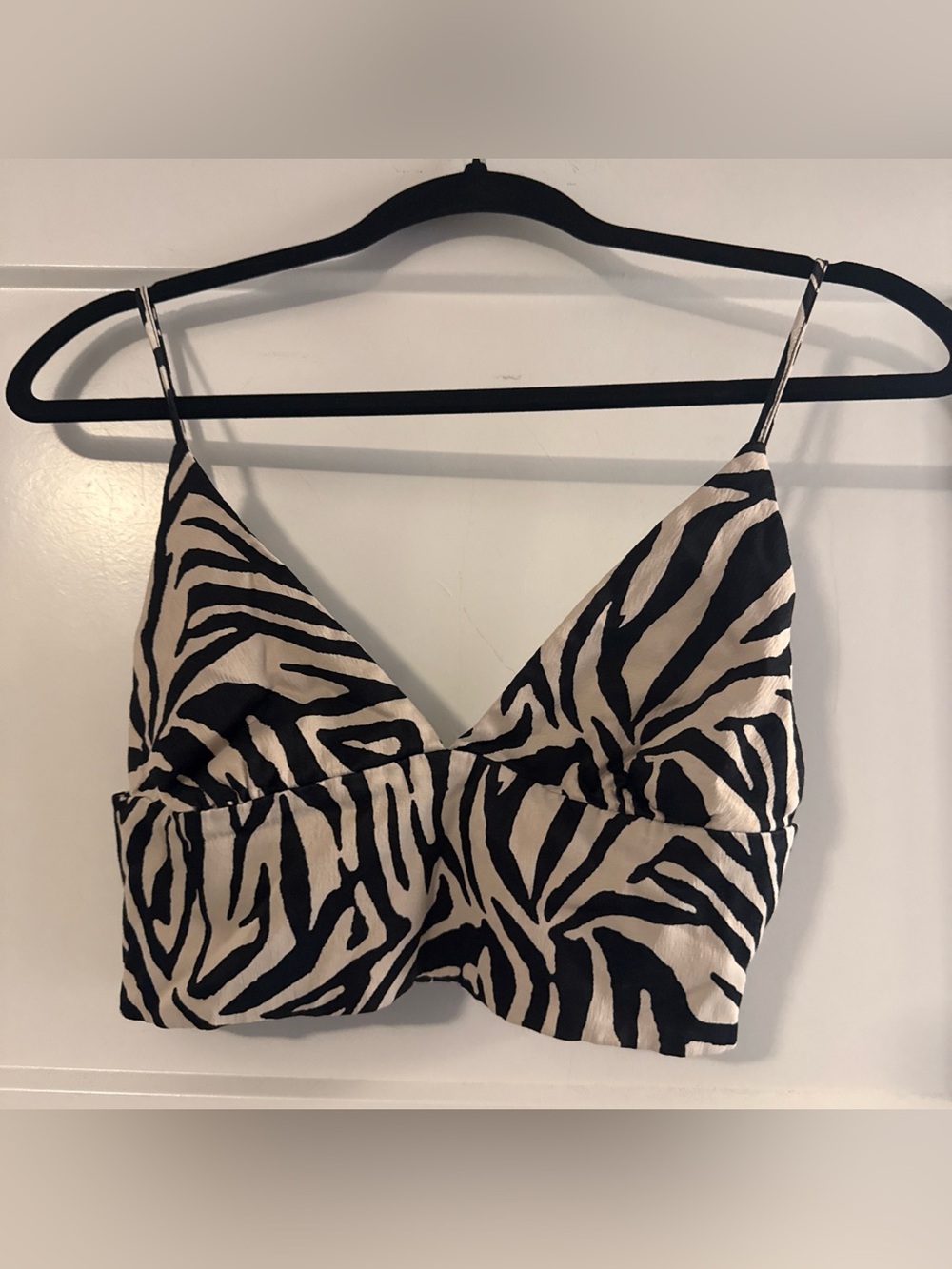 Zara Zebra Print Cropped Cami Top - Black & Cream